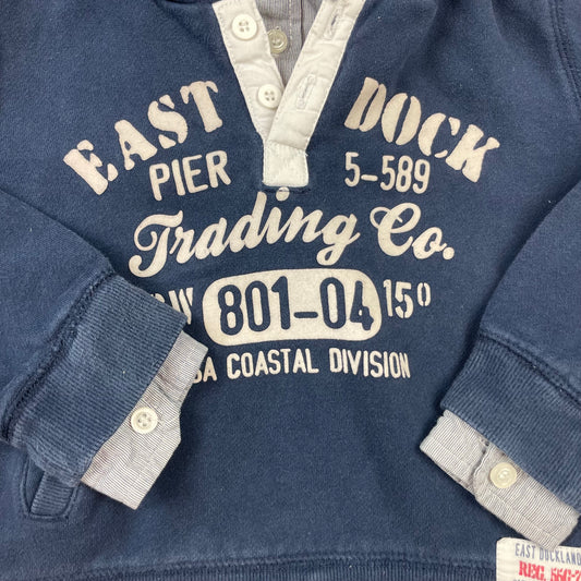 Dunkelblauer Kapuzenpullover mit Hemdkragen-Lagenlook von Dunnes, Größe 2–3 Jahre 2