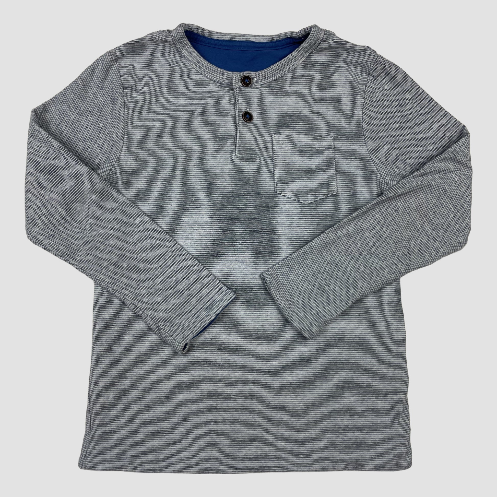 Graues gestreiftes Langarm-Henleyshirt von M&S, Größe 110 (4–5 Jahre) – front