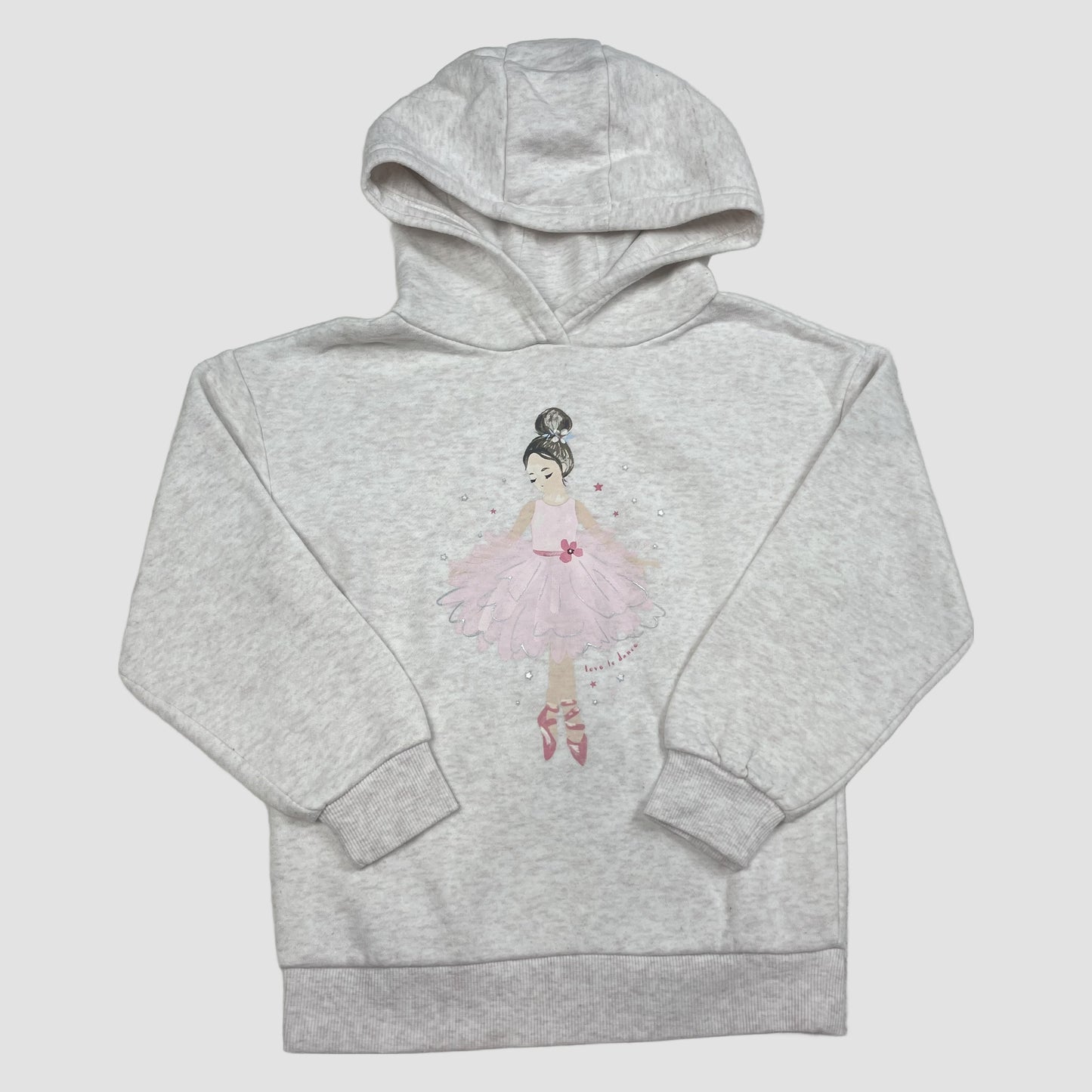 Grauer Kinder-Hoodie mit Ballerina-Print von Primark, Größe 116 (5–6 Jahre) – front