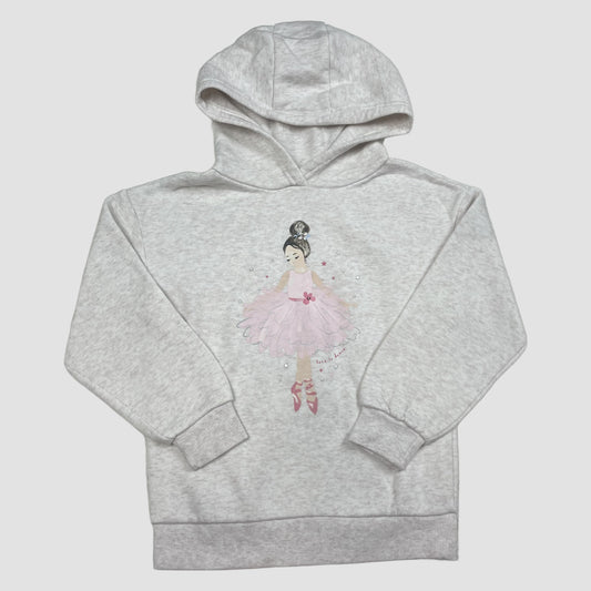Grauer Kinder-Hoodie mit Ballerina-Print von Primark, Größe 116 (5–6 Jahre) – front