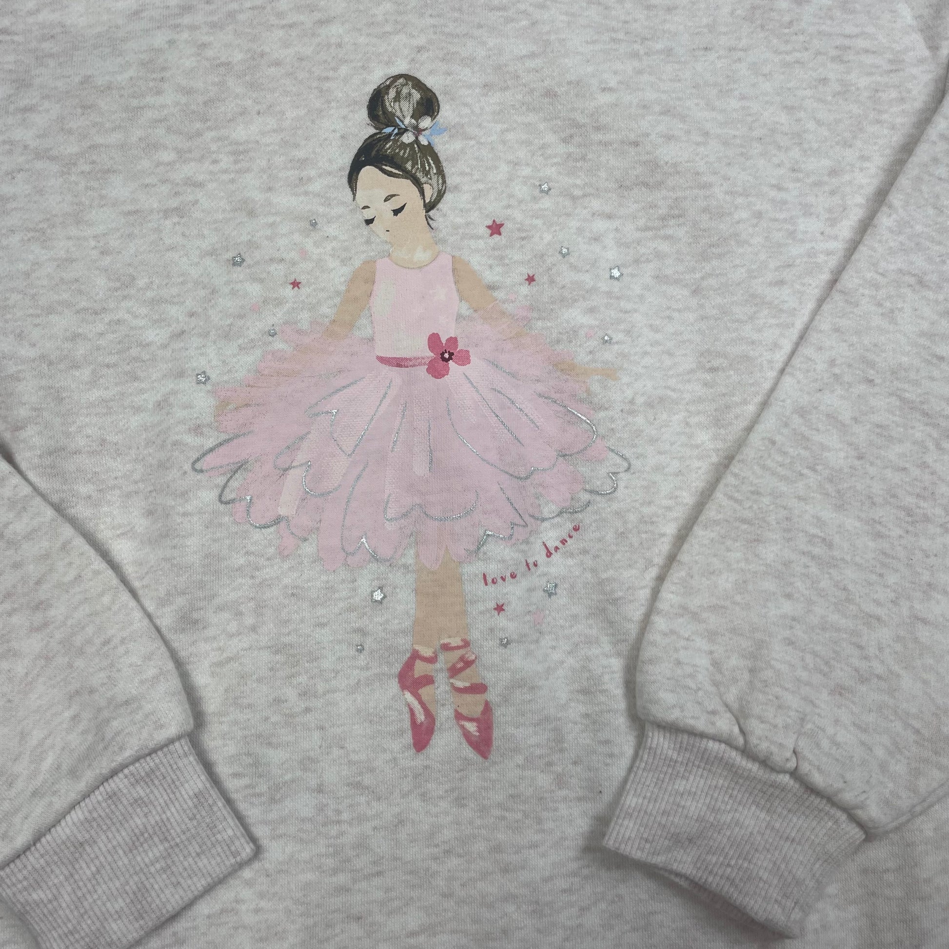 Grauer Kinder-Hoodie mit Ballerina-Print von Primark, Größe 116 (5–6 Jahre) – detail