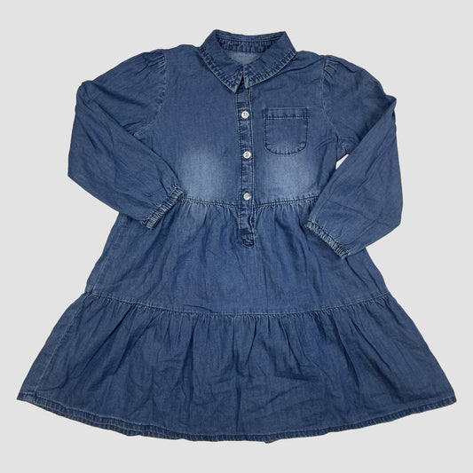 Blaues Denim-Kleid für Mädchen, langarm, Nutmeg – front