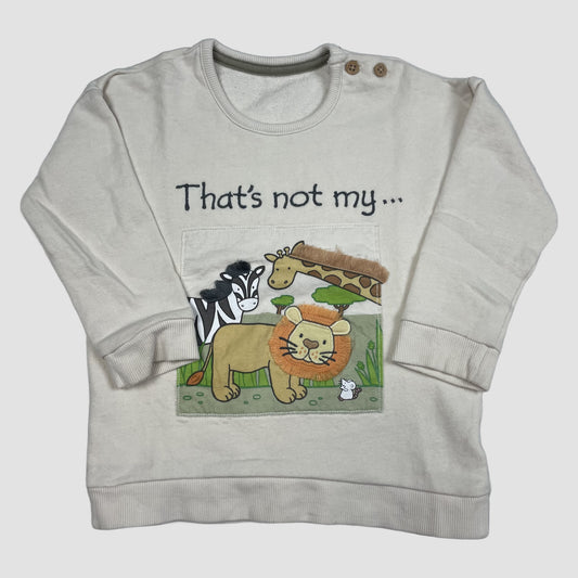 Beiger George Baby-Pullover mit Tiermotiv und Schriftzug in Größe 12–18 Monate – front