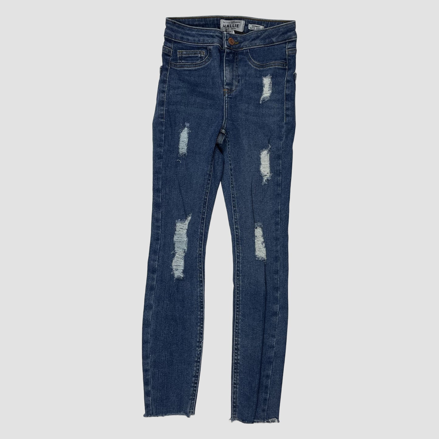 Blaue High-Waist Super-Skinny Jeans mit Rissen, Größe 146 – front