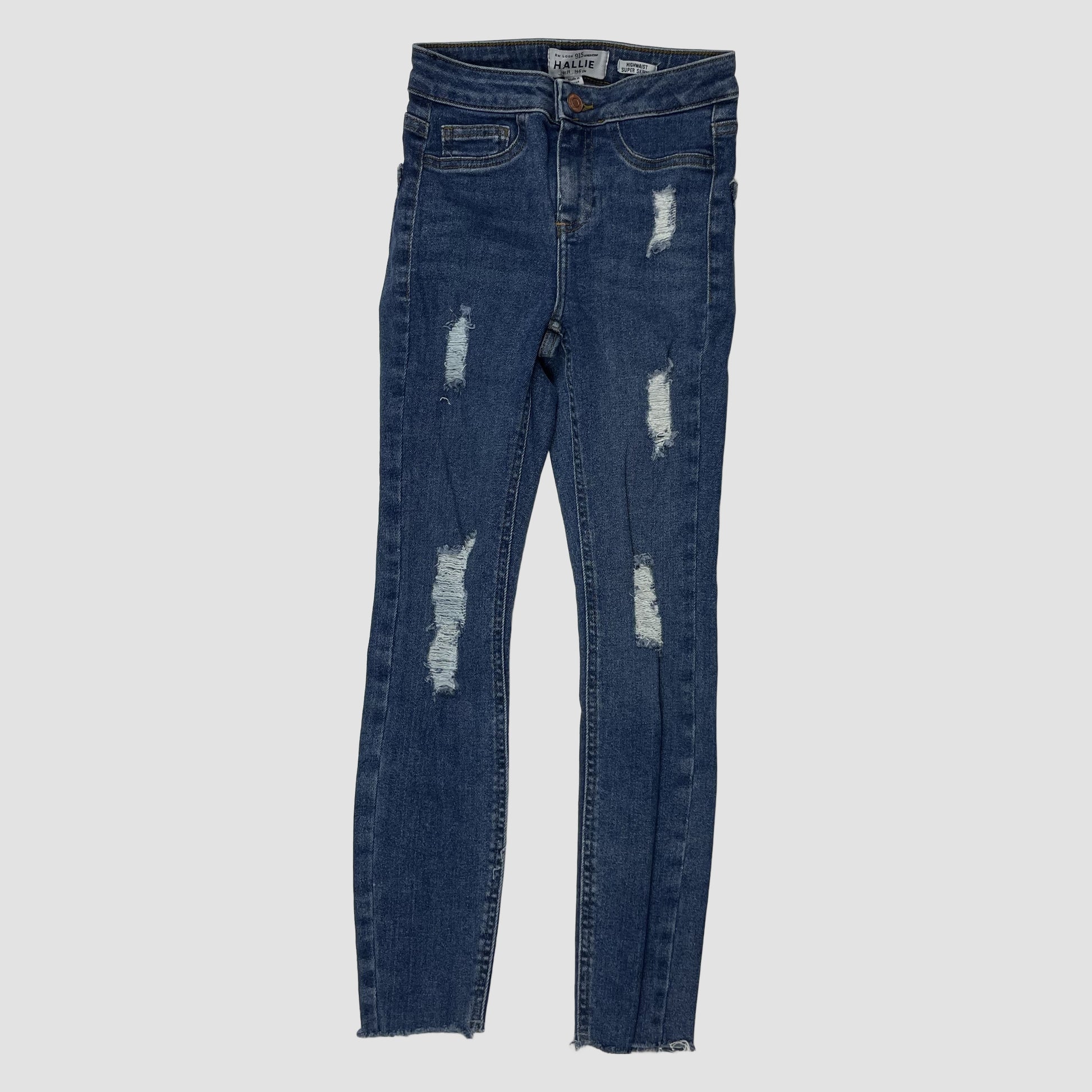 Blaue High-Waist Super-Skinny Jeans mit Rissen, Größe 146 – front
