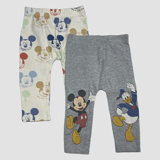 2er-Set Kinder-Leggings: graue Leggings mit Mickey und Donald, cremefarbene Leggings mit Allover-Mickey-Print – front