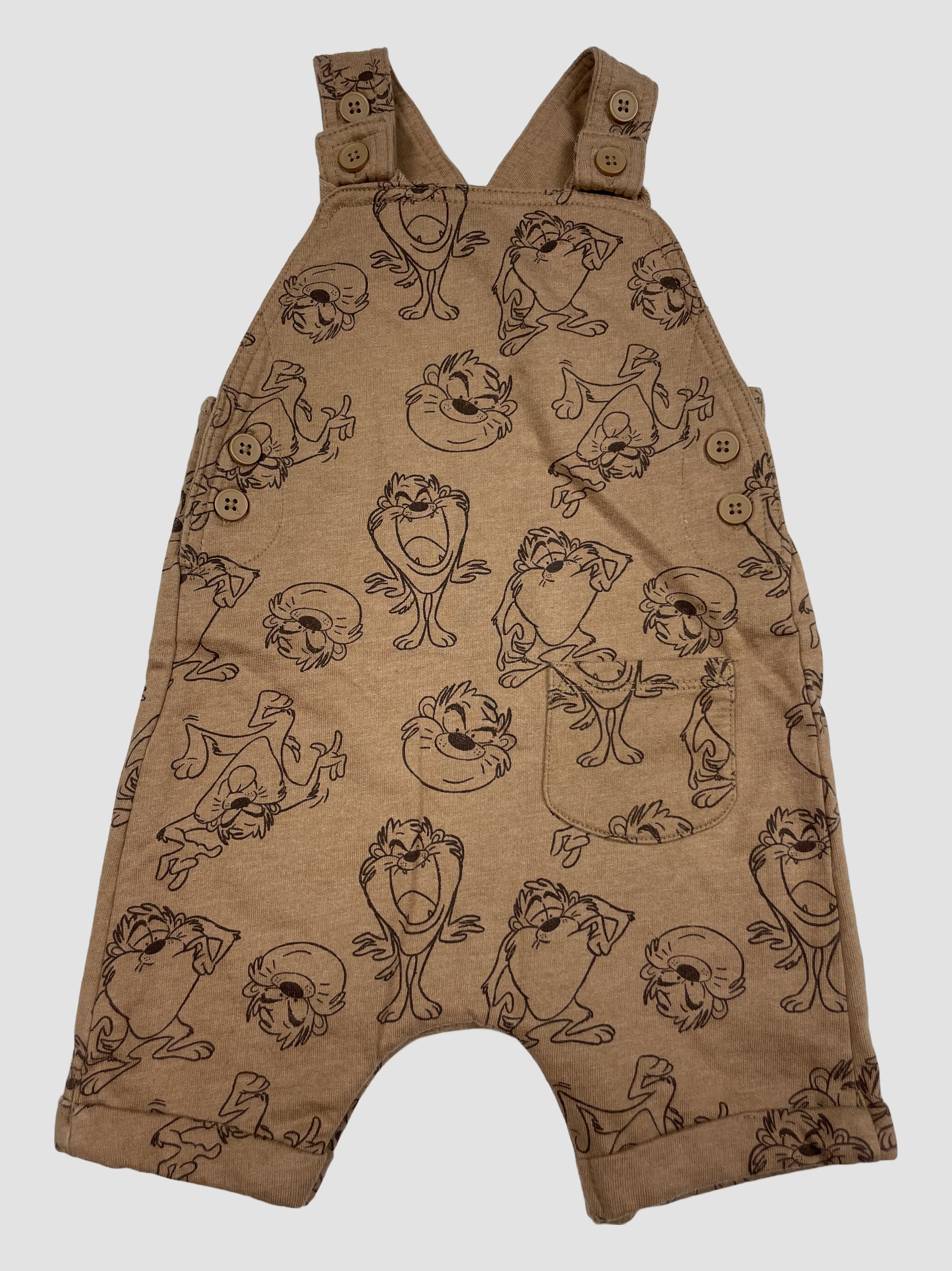 Brauner Baby-Overall mit Taz-Print von Looney Tunes, Größe 6–9 Monate
