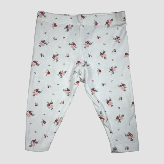 Weiße Baby-Leggings von F&F mit rosa Blumenmuster, elastischer Bund, Größe bis 3 Monate (ca. 62).
