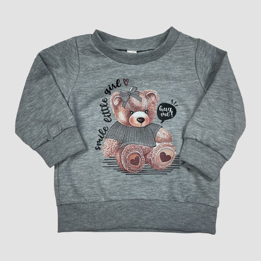 Grauer Baby-Pullover mit Teddybär-Print, Größe 6–9 Monate