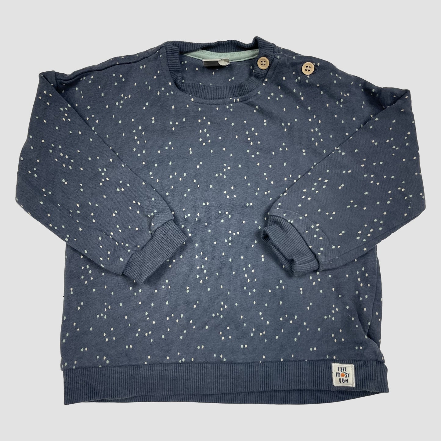 John Lewis Set: Sweatshirt und Leggings dunkelblau mit Punkten, Größe 9–12 Monate – detail