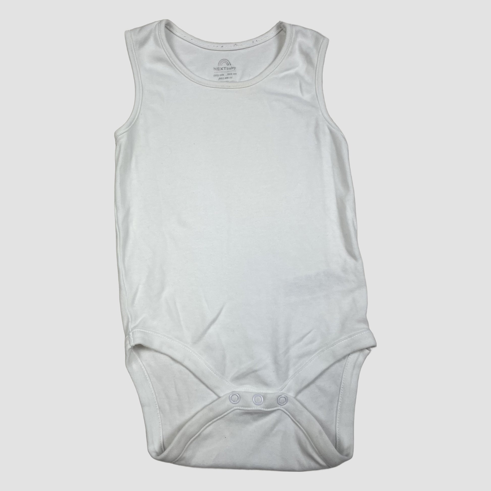 Weißer ärmelloser Baby-Body von NEXT, Größe 12–18 Monate