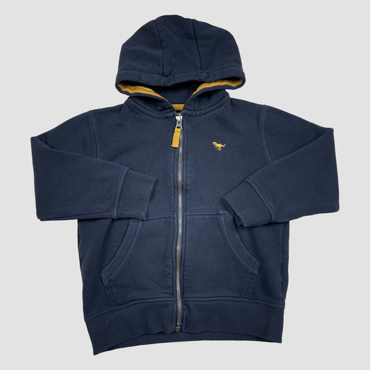 Dunkelblaue Kapuzen-Sweatjacke von Next mit Reißverschluss und kleiner Dino-Stickerei, Größe 110 (4-5 Jahre)