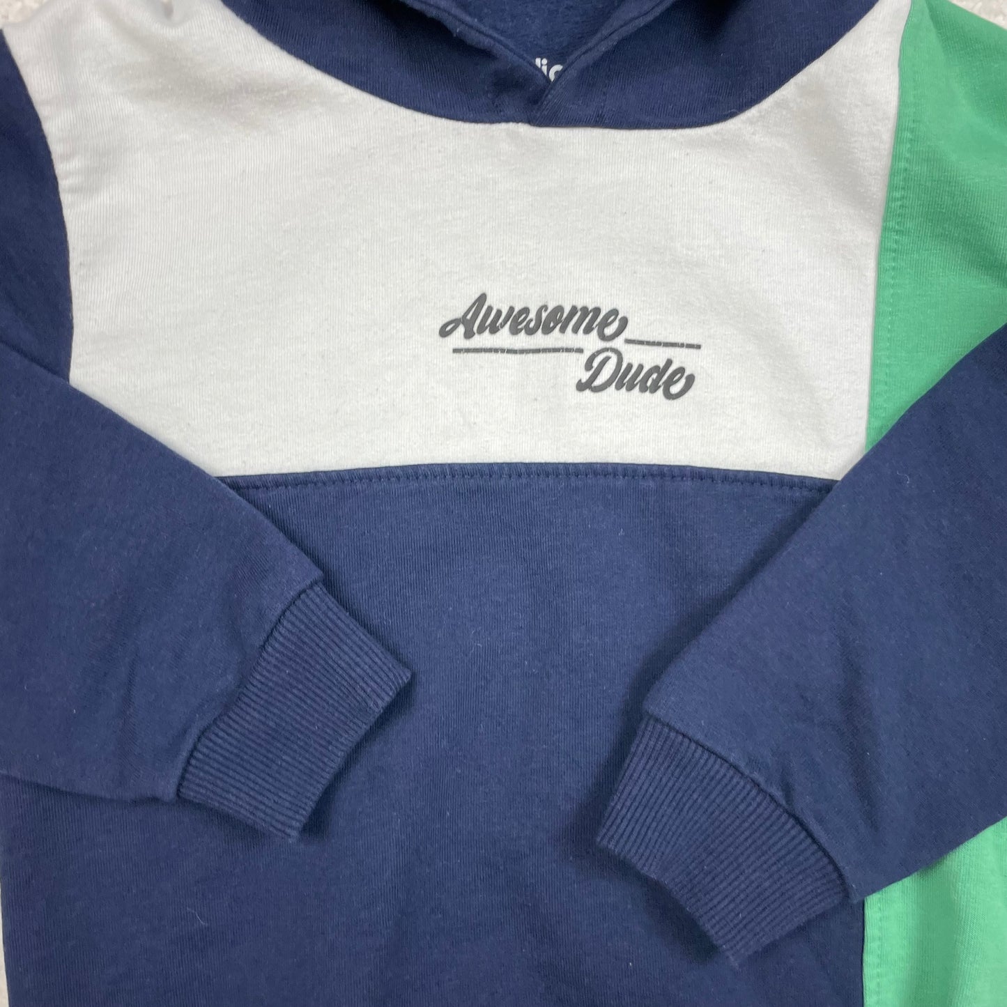 Kinder-Jogginganzug mit Kapuzenpullover und Jogginghose in Blau/Grün/Weiß, Größe 3–4 Jahre, Colorblocking und Stickerei 