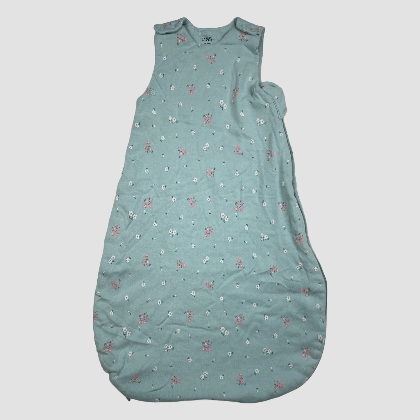 M&S Schlafsack in Türkis mit Blumenmuster, TOG 1.5, für Babys bis 6 Monate – front