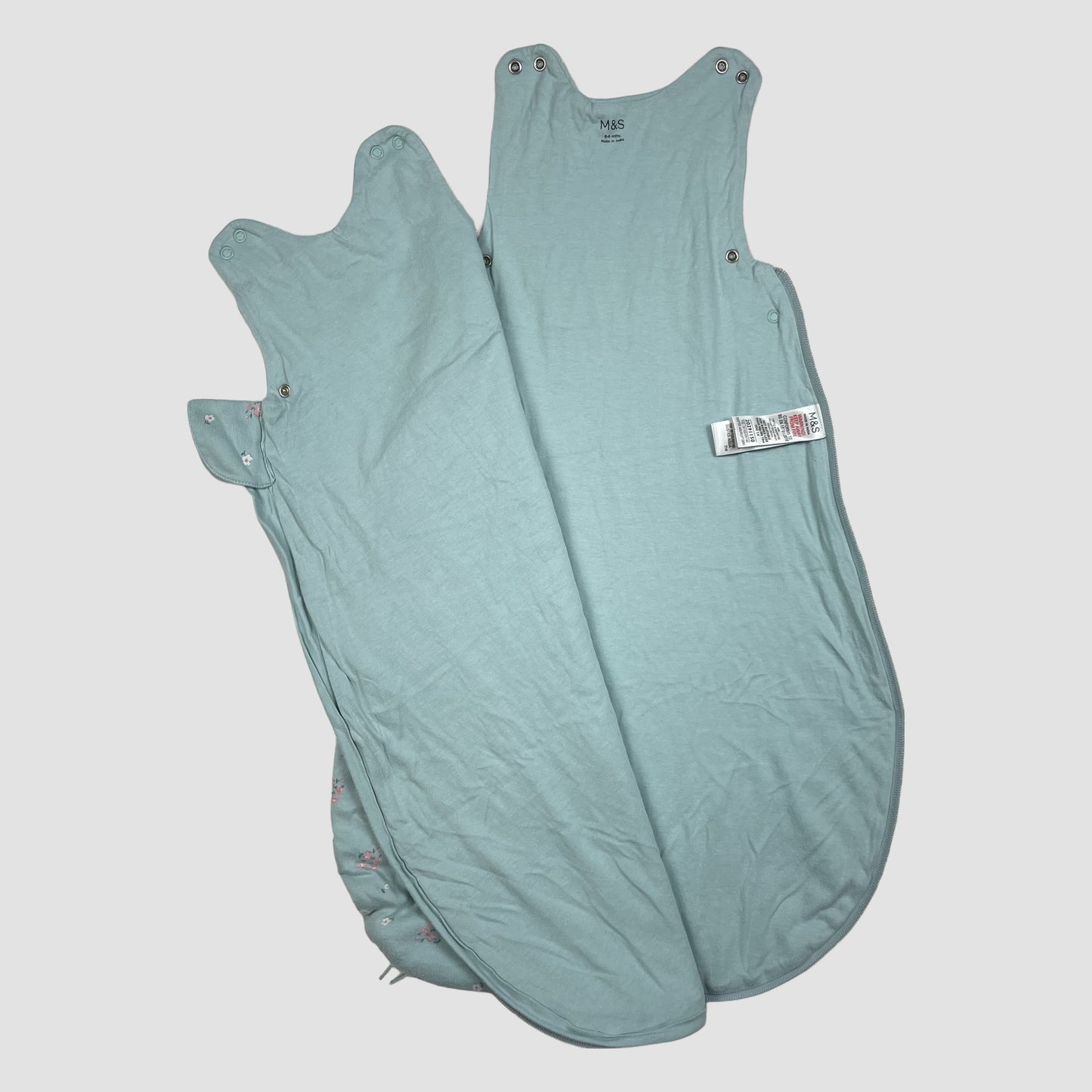 M&S Schlafsack in Türkis mit Blumenmuster, TOG 1.5, für Babys bis 6 Monate – inside