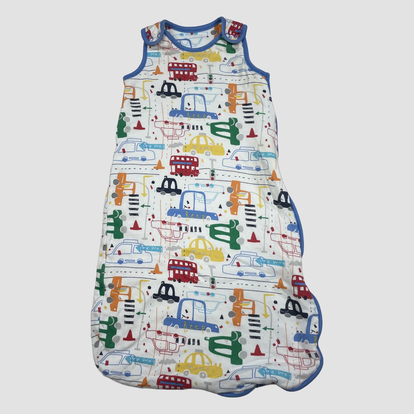 Babyschlafsack von George, weiß mit buntem Auto-Print, 0–6 Monate – detail