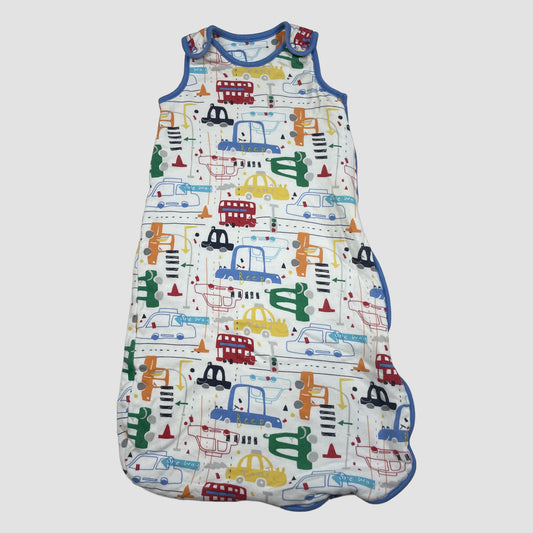 Babyschlafsack von George, weiß mit buntem Auto-Print, 0–6 Monate – detail