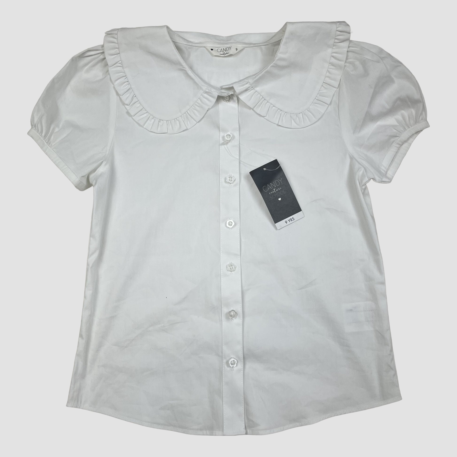 Weiße Kurzarm-Bluse mit Bubikragen und Rüschen von School Life, Größe 9 Jahre – front