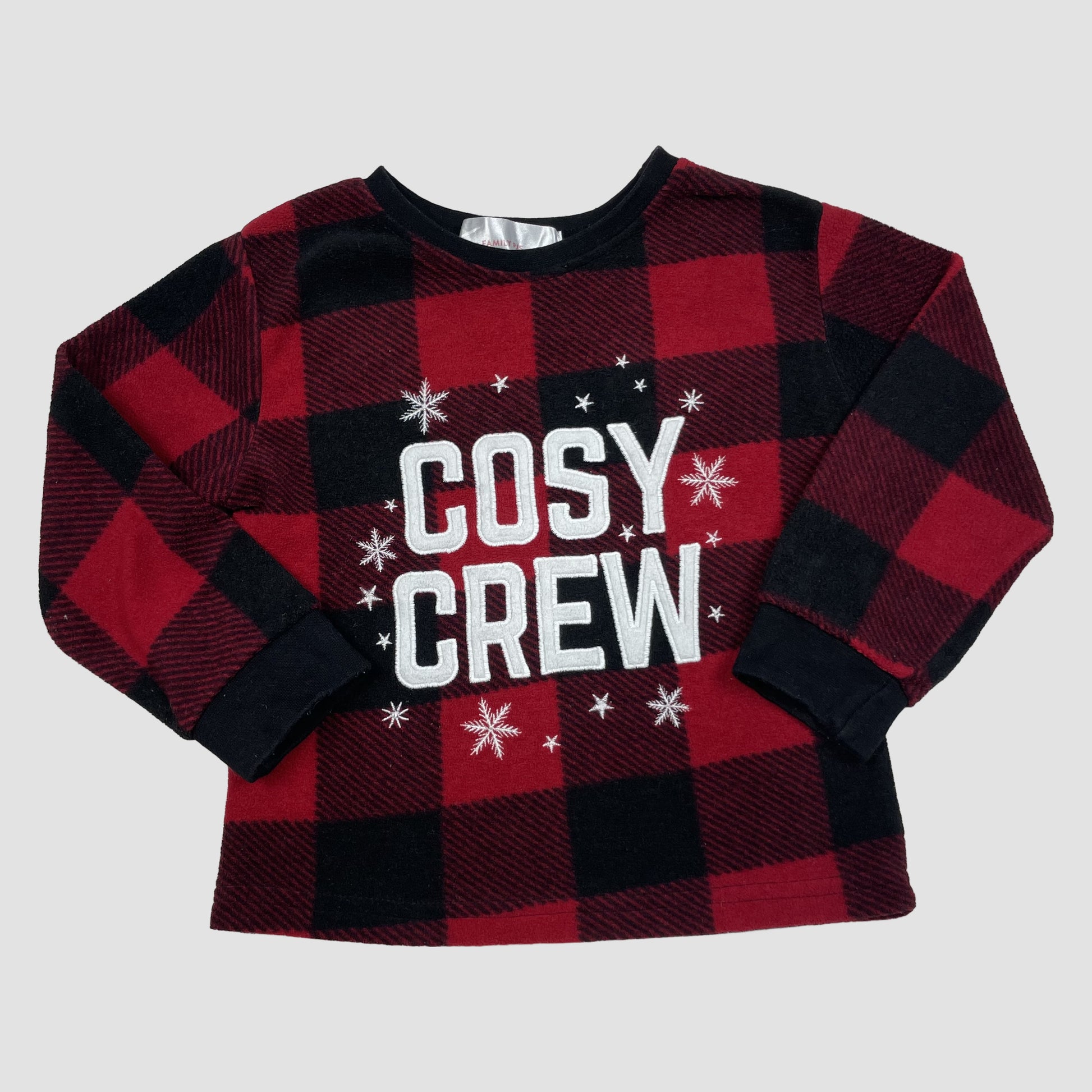 Rot-schwarzes Pyjamaoberteil COSY CREW von Family PJs, Größe 2–3 Jahre