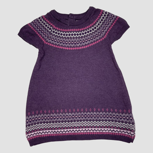 Lila Baby-Strickkleid mit Norwegermuster in Rosa und Weiß von H&M L.O.G.G., Größe 62 – front