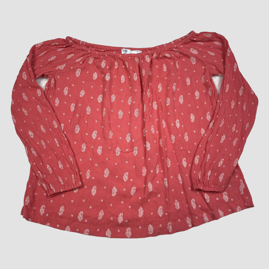 Rote M&S Kinderbluse mit Blumenmuster und langen Ärmeln – front
