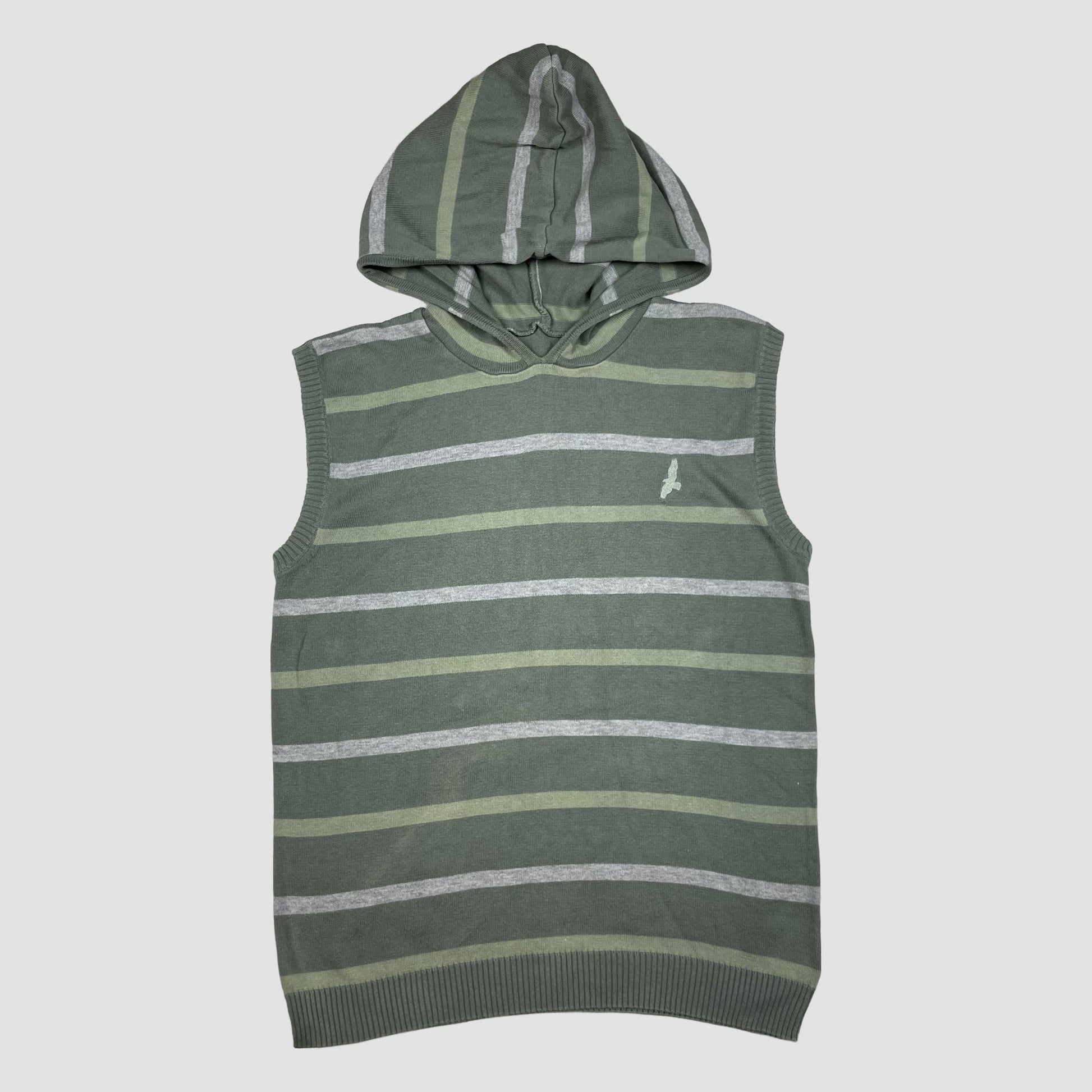 Grüner gestreifter Kinder-Poncho mit separater Kapuze, Größe 12–13 Jahre