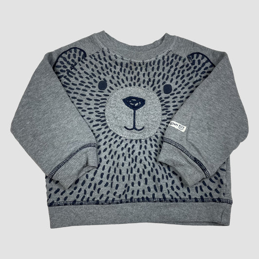 Grauer Kinder-Sweatshirt-Pullover mit Löwengesicht in Dunkelblau, Größe 80 (9–12 Monate) – front