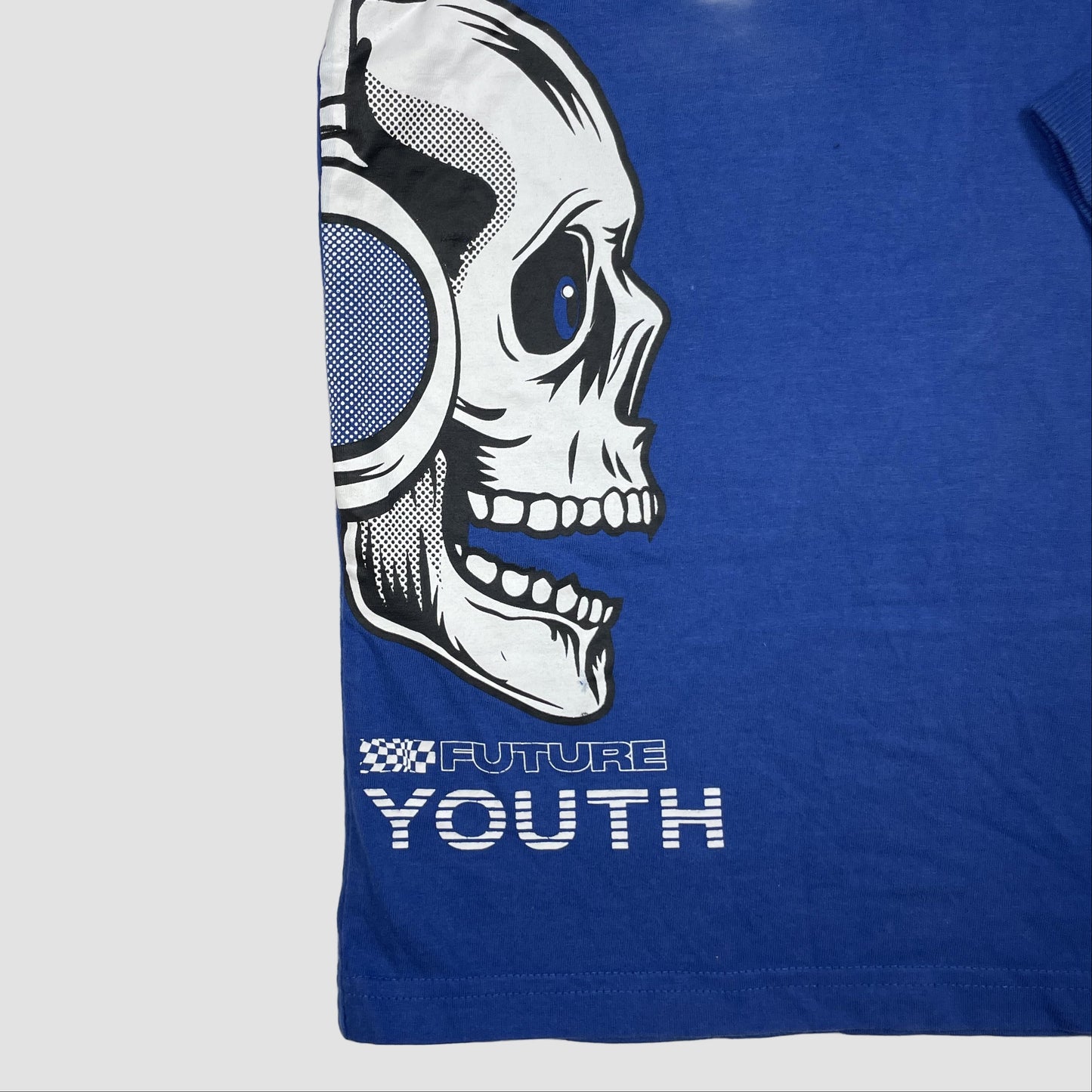 Blaues Kapuzenshirt von F&F mit Totenkopf-Print, Größe 146 (10–11 Jahre) – detail