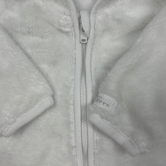 Weiße Fleece-Babyjacke von Lindex mit Kapuze und Ohren, Größe 62 – detail