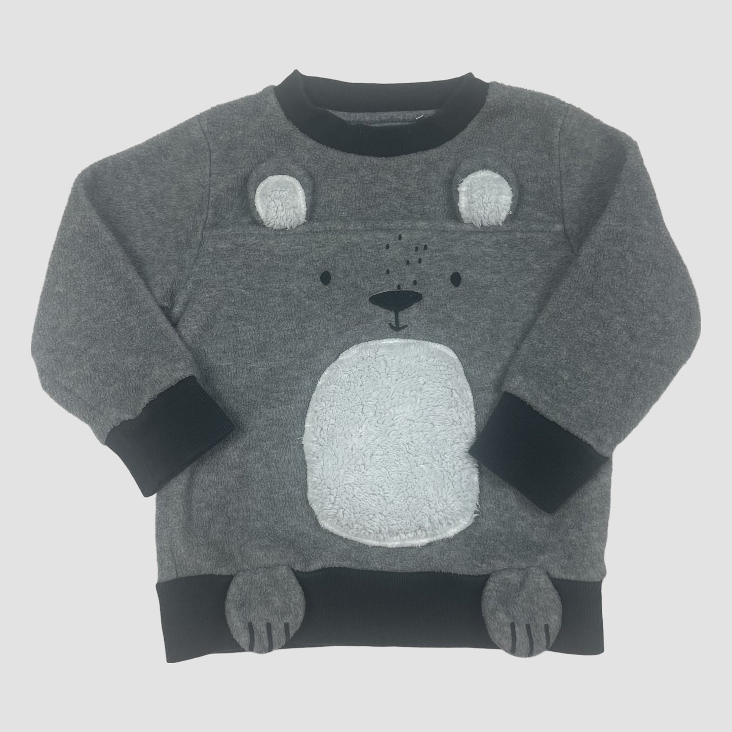 Grauer Kinderpullover mit Bärenmotiv von Next, Größe 12–18 Monate. – front