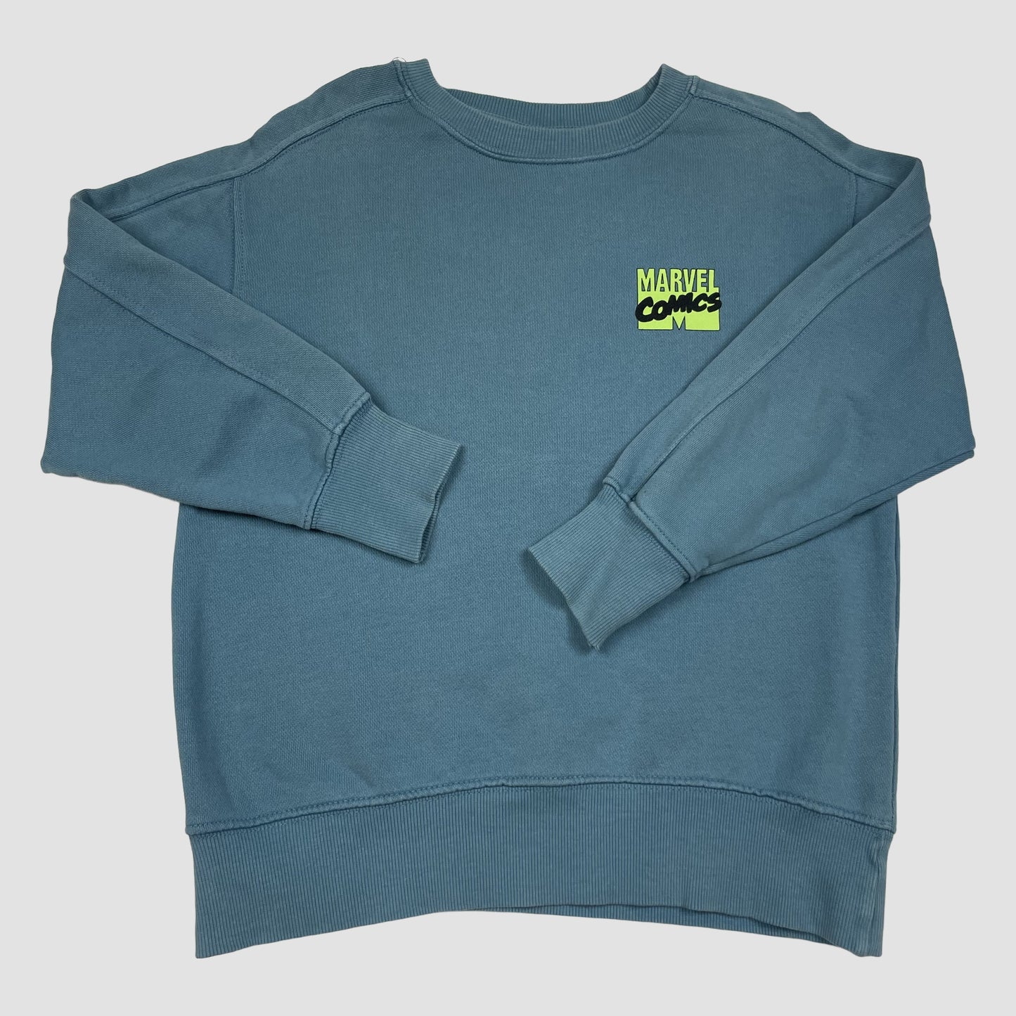 Blaues Kinder-Sweatshirt mit Captain-America-Comicprint auf dem Rücken, Größe 140 – front