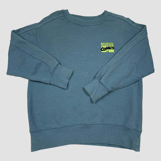 Blaues Kinder-Sweatshirt mit Captain-America-Comicprint auf dem Rücken, Größe 140 – front