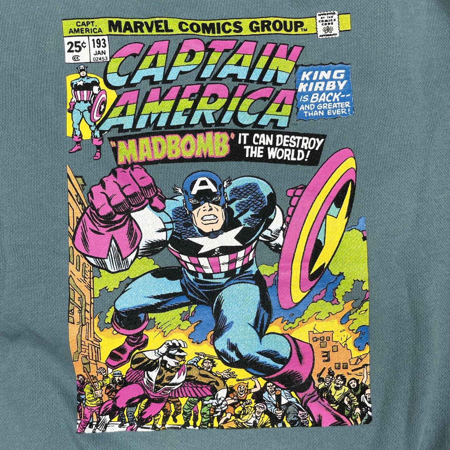 Blaues Kinder-Sweatshirt mit Captain-America-Comicprint auf dem Rücken, Größe 140 4