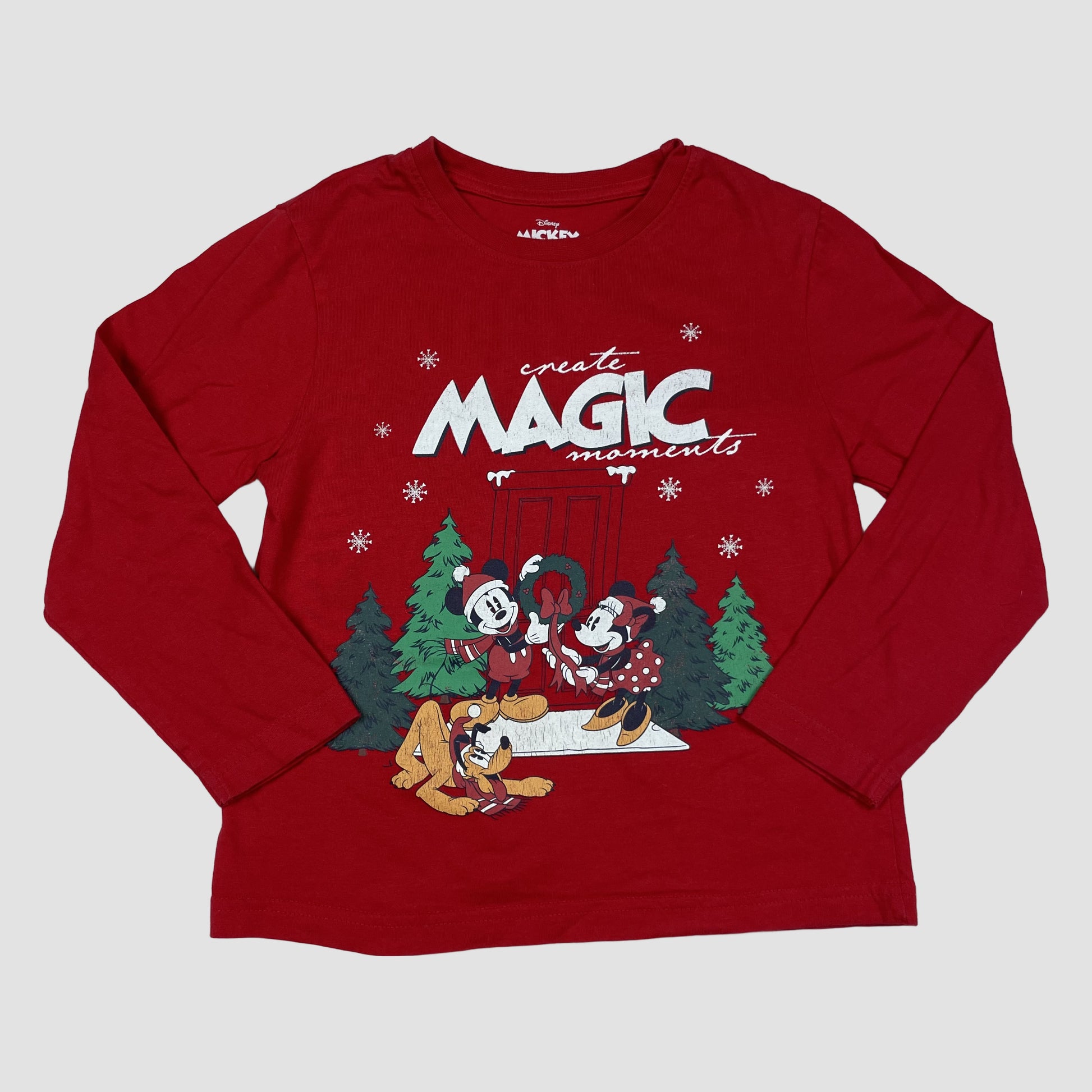 Rotes Langarmshirt mit Weihnachtsmotiv und Frontprint, Größe 116