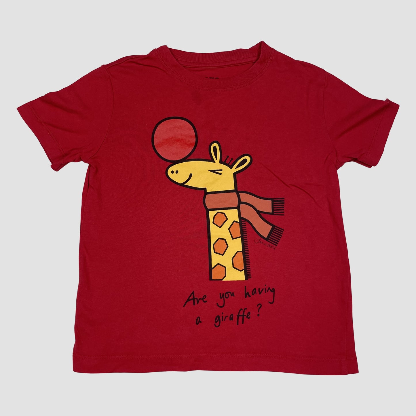 Rotes Kinder-T-Shirt mit Giraffen-Print von Comic Relief, Größe 3–4 Jahre – front