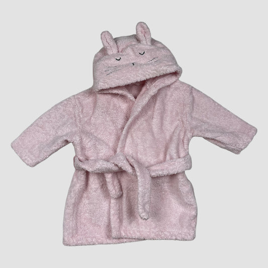 Rosa Baby-Bademantel aus Frottee mit Kapuze und Tiergesicht, 0–3 Monate – front