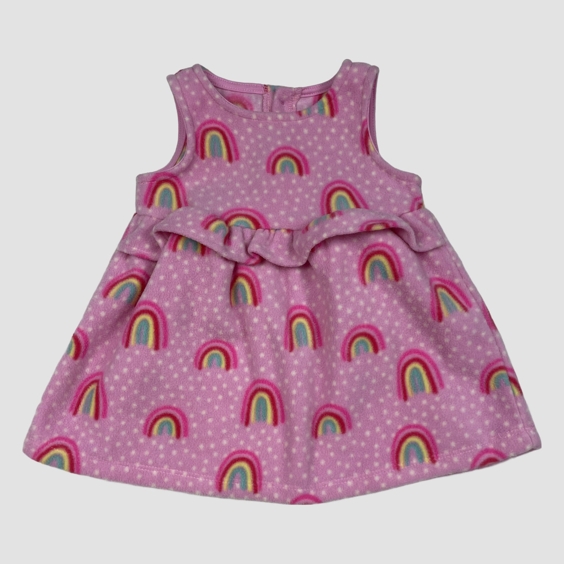 Rosa ärmelloses Fleece-Kleid mit Regenbogenmuster, Größe 3–6 Monate – front
