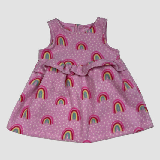 Rosa ärmelloses Fleece-Kleid mit Regenbogenmuster, Größe 3–6 Monate – front