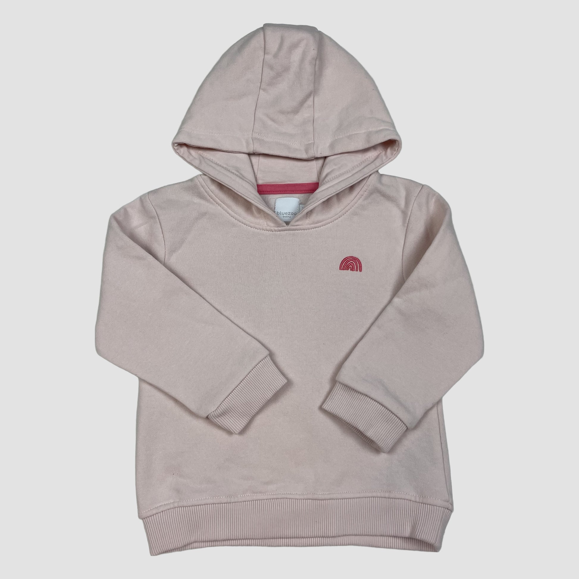 Rosa Baby-Kapuzenpullover mit kleiner Regenbogen-Stickerei, Größe 12–18 Monate – front
