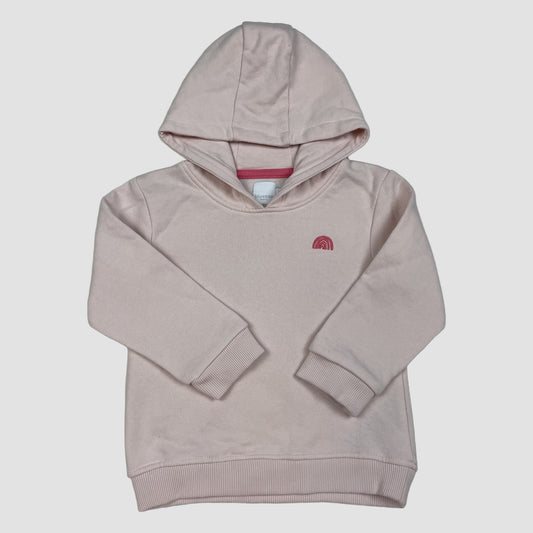Rosa Baby-Kapuzenpullover mit kleiner Regenbogen-Stickerei, Größe 12–18 Monate – front