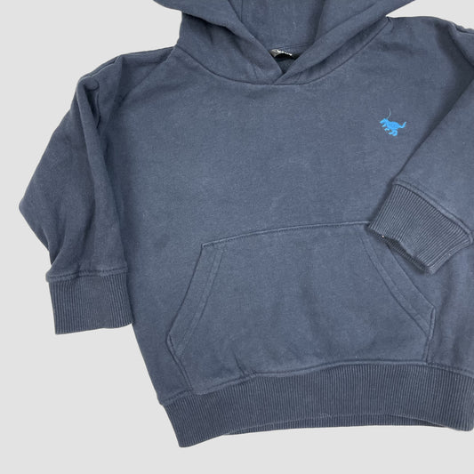 Dunkelblauer Hoodie für Kleinkinder mit Dino-Stickerei und Kängurutasche, Größe 92 – detail