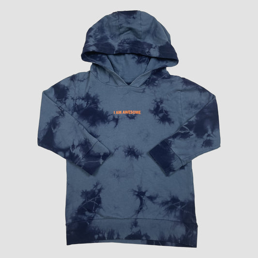 Blauer Kinder-Hoodie mit Batikmuster und orangefarbenem 