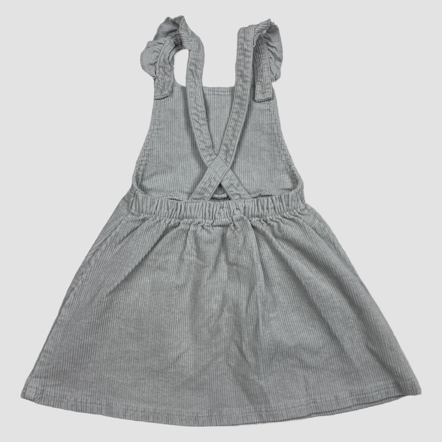 Graues Cord-Trägerkleid mit Pinguin-Taschen, Größe 3–4 Jahre – detail