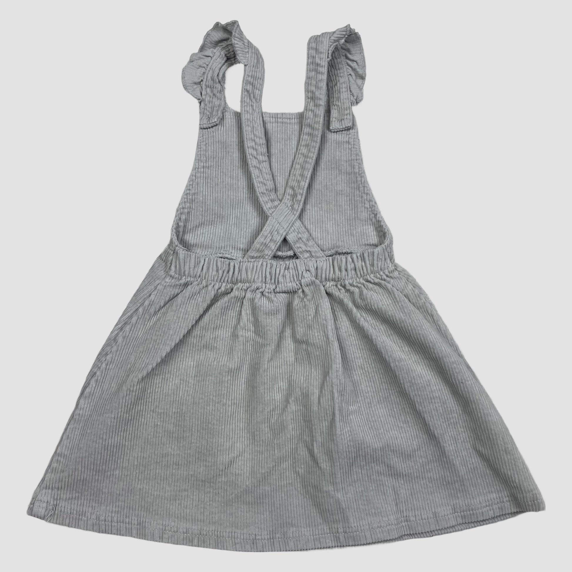 Graues Cord-Trägerkleid mit Pinguin-Taschen, Größe 3–4 Jahre – detail