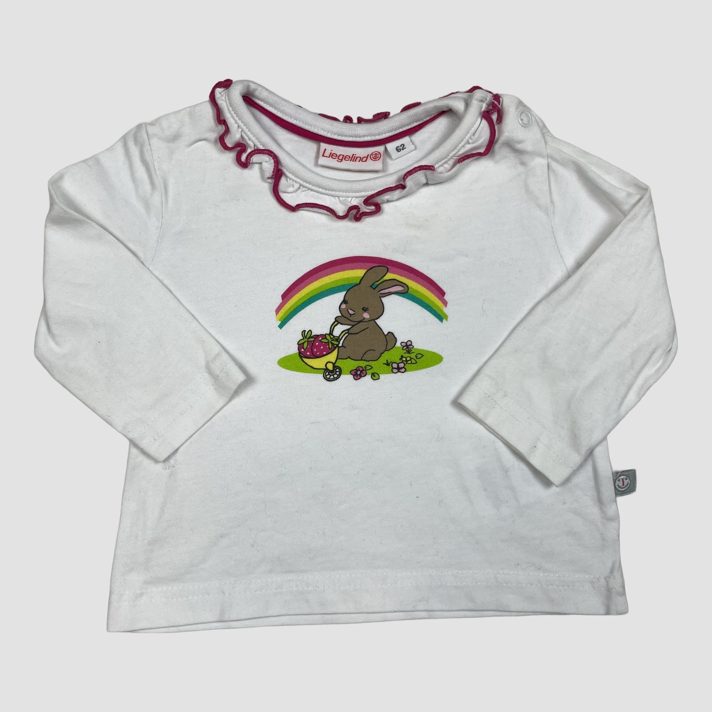 Weißes Baby-Langarmshirt mit Hasen- und Regenbogen-Print, Größe 62 – front