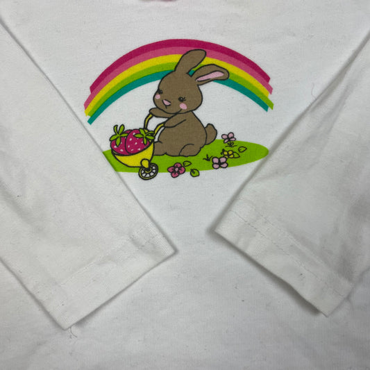 Weißes Baby-Langarmshirt mit Hasen- und Regenbogen-Print, Größe 62 – detail