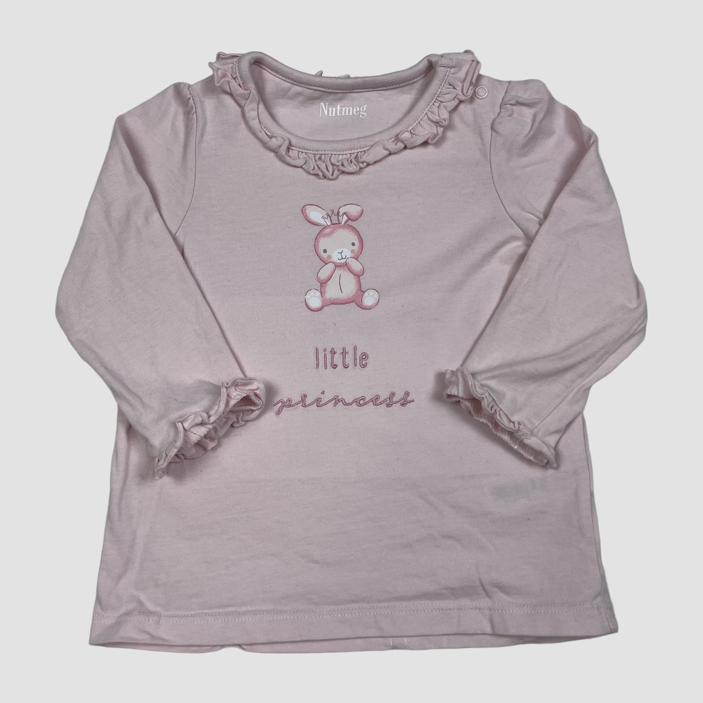 Rosa Langarmshirt mit Hasenmotiv und Rüschen, Größe 9–12 Monate – front