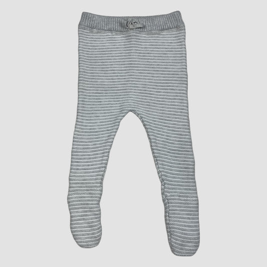 Graue Baby-Strickhose mit Füßen aus Baumwolle, Größe 3–6 Monate
