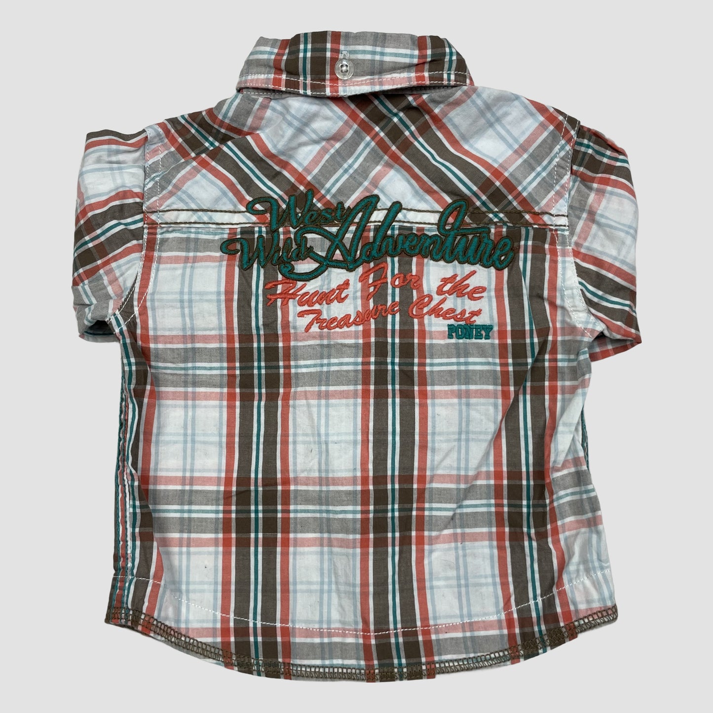 Kariertes Baby-Hemd in Braun, Rot und Weiß aus Baumwolle, langarm, zwei Brusttaschen back