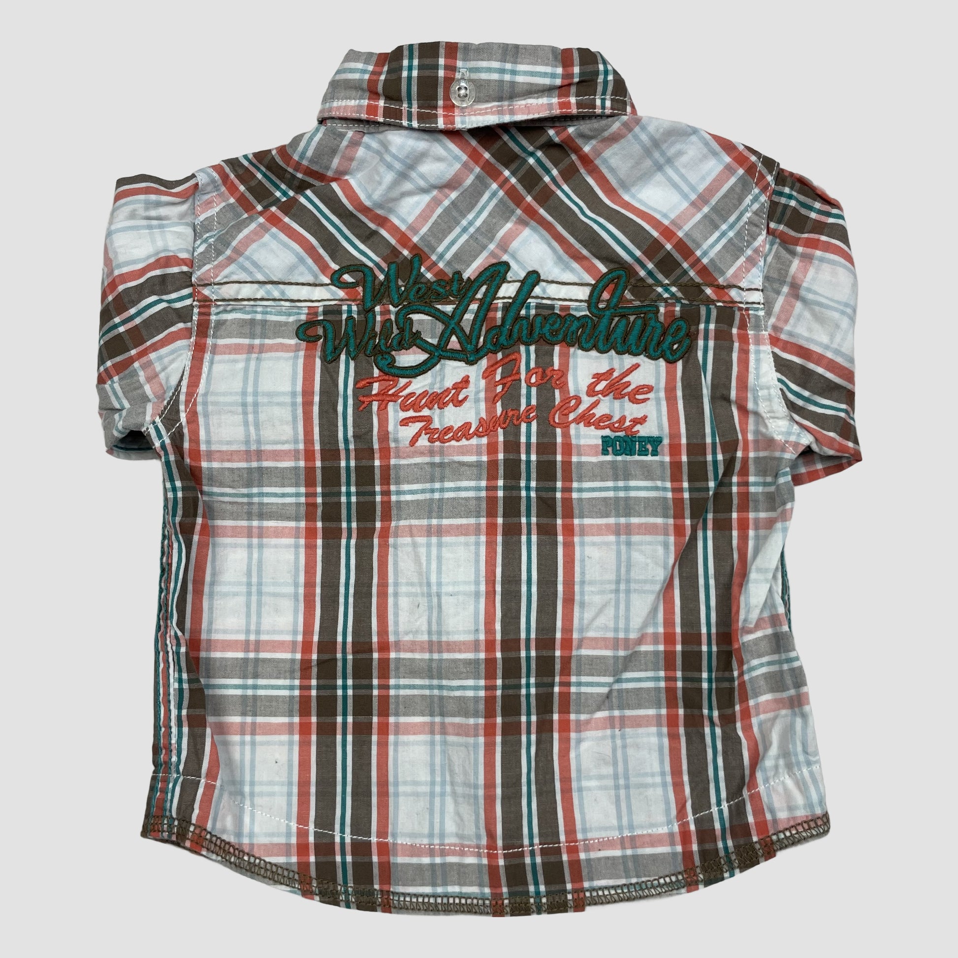 Kariertes Baby-Hemd in Braun, Rot und Weiß aus Baumwolle, langarm, zwei Brusttaschen back